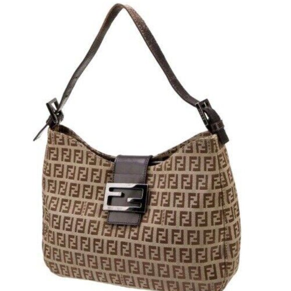 Fendi Hobo Baguette Brown & Beige Zucchino Canvas Gunmetal Hardware - Picture 2 of 8